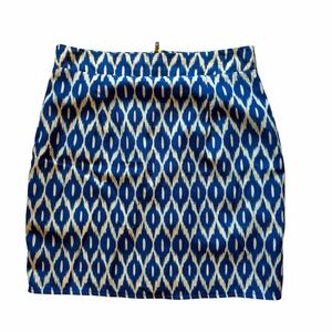 Annabella Blue and Cream Patterned Pencil Skirt